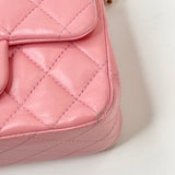 PRE LOVED CHANEL CLASSIC MINI SQUARE IN PINK LMBSKIN & AGED GHW