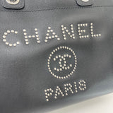 CHANEL DEAUVILLE STUDDED BLK CAVIAR LEA TOTE BAG