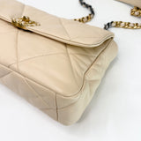 CHANEL LARGE 19 IN CREAM LAMBSKIN LEA & TRI TONE HW