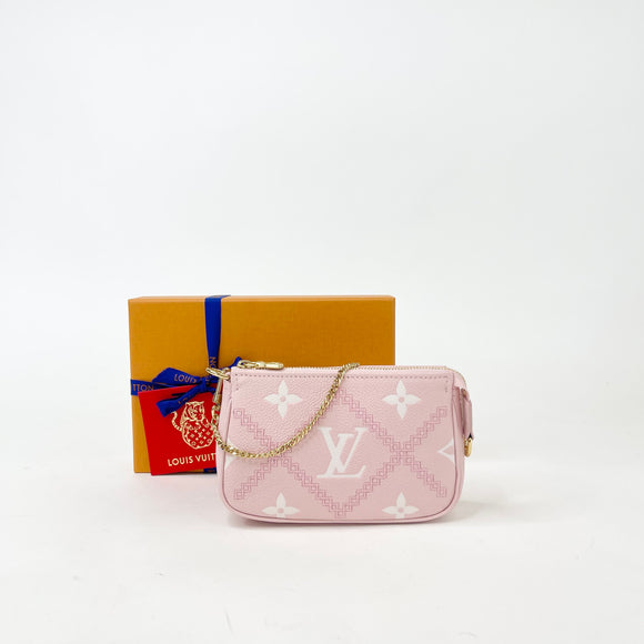 LOUIS VUITTON LIMITED EDITION PINK EMPREINTE LEA STITCH MINI POCHETTE ACCESSORIES