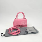 BALENCIAGA XS HOURGLASS IN PINK CROC EMBOSSED LEA