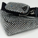 PRADA TRIANGLE CROSSBODY IN CRYSTAL & BLK SATIN