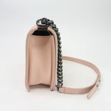 CHANEL LARGE BOY IN LT PINK QUILTED LAMBSKIN & RUTHENIUM HW