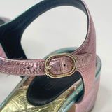 CHANEL T STRAP OMBRÉ LEA WITH PEARL CC SANDALS Sz 36.5