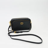 CHRISTIAN DIOR CARO DOUBLE POUCH CAMERA CROSSBODY IN BLK GRAINED CLFSKN & GHW - BLuxe Boutique