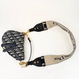 CHRISTIAN DIOR BLUE OBLIQUE JACQUARD MINI SADDLE + GUITAR STRAP - BLuxe Boutique
