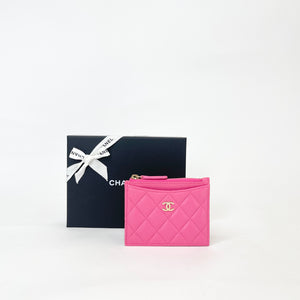 CHANEL ZIP CARD CASE IN FUSCHIA CAVIAR LEA & GHW