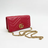 GUCCI MARMONT MINI RED LEA FLAP CROSSBODY/ BELT BAG