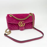 GUCCI MEDIUM MARMONT FLAP BAG IN FUCHSIA VELVET & GHW - BLuxe Boutique