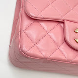 PRE LOVED CHANEL CLASSIC MINI SQUARE IN PINK LMBSKIN & AGED GHW