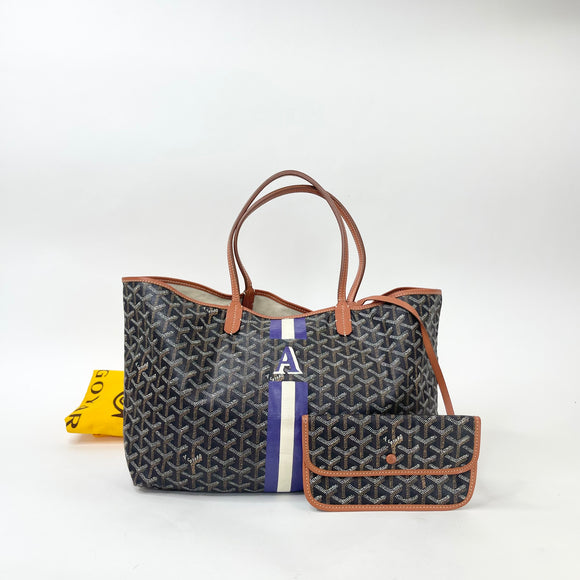 GOYARD ST LOUIS PM BLK COATED CANVAS TOTE + POUCH