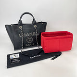 CHANEL DEAUVILLE STUDDED BLK CAVIAR LEA TOTE BAG