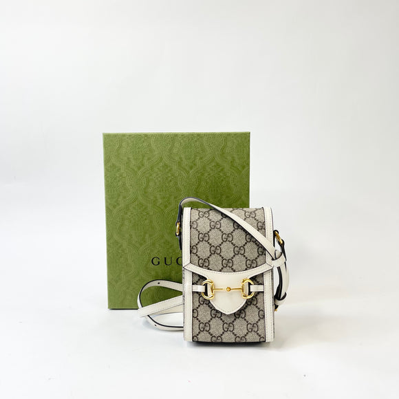 GUCCI HORSEBIT 1955 SUPREME CANVAS & WHT LEA MINI CROSSBODY BAG 