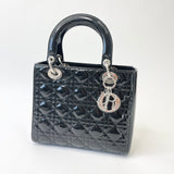 CHRISTIAN DIOR LADY DIOR MEDIUM IN BLK PAT & SHW W STRAP