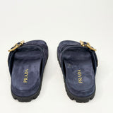 PRADA NAVY SUEDE DOUBLE STRAP BUCKLE SANDALS sz 35.5 - BLuxe Boutique