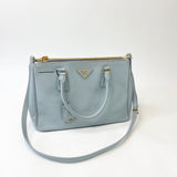 PRADA DOUBLE ZIP GALLERIA TOTE IN LT BLUE SAFFIANO LEA & GHW