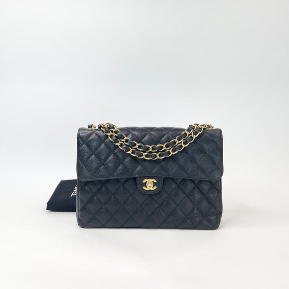 CHANEL VINTAGE SINGLE FLAP JUMBO IN BLK CAVIAR LEA & GHW