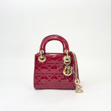 CHRISTIAN DIOR MINI LADY DIOR IN RED PATENT LEA & GHW - BLuxe Boutique