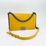 CHANEL MEDIUM BOY BAG IN YELLOW QUILTED LAMBSKIN & RUTHENIUM HW