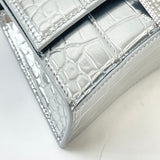 BALENCIAGA XS HOURGLASS IN METALLIC SILVER EMBOSSED LEA & CRYSTAL