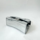 BALENCIAGA XS HOURGLASS IN METALLIC SILVER EMBOSSED LEA & CRYSTAL