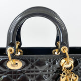 CHRISTIAN DIOR LADY DIOR LARGE TOTE IN BLK PATENT LEA & GHW