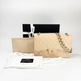 CHANEL 19S IRRIDESCENT BEIGE CAVIAR LEATHER WITH GHW CLASSIC JUMBO DOUBLE FLAP BAG - BLuxe Boutique