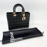 CHRISTIAN DIOR LADY DIOR LARGE TOTE IN BLK PATENT LEA & GHW