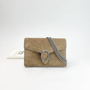 GUCCI DIONYSUS OLIVE GREEN SUEDE CHAIN WALLET/ CROSSBODY
