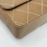 CHANEL WILD STITCH FLAP BAG IN BEIGE CALFSKIN LEA & BRUSHED GHW