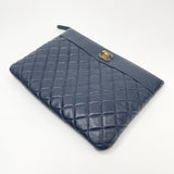 PRE LOVED CHANEL MADEMOISELLE NAVY LEA & GHW O CASE/ CLUTCH