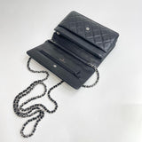 CHANEL BLK LEATHER CLASSIC WALLET ON CHAIN W SHW