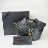 SAINT LAURENT ICARE MAXI IN BLK LMBSKIN LEA + POUCH