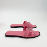 HERMES ORAN PINK SUEDE CRYSTAL STUDDED SANDALS sz 38