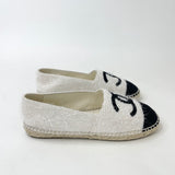 CHANEL WHT/ BLK TINSEL ESPADRILLES sz 39