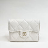 CHANEL WHITE CAVIAR LEATHER CLASSIC COMPACT WALLET W LIGHT GHW