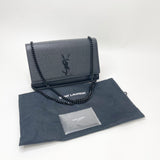 SAINT LAURENT KATE IN BLK GRAIN DE POUDRE EMBOSSED LEATHER & BHW