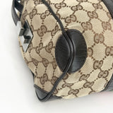 GUCCI BRN LEA & GG CAVAS BOSTON SHOULDER TOTE