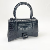 BALENCIAGA XS HOURGLASS IN BLK EMBOSSED LEA & MATTE BLK HW
