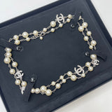 CHANEL CC 5 LOGO CRYSTAL & PEARL LONG NECKLACE