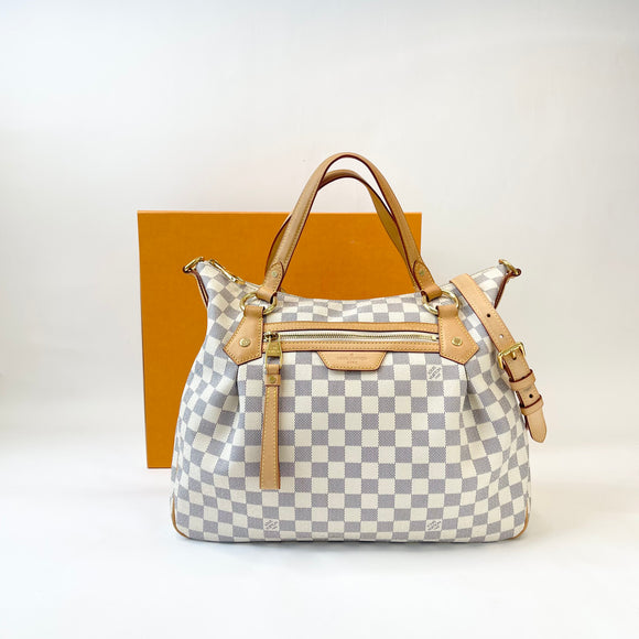 LOUIS VUITTON EVORA MM TWO WAY BAG IN DAMIER AZUR & GHW