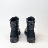 CHANEL BLK LEA & CAP TOE LACE UP COMBAT BOOTS SZ 38.5