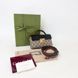 GUCCI SUPREME CANVAS & BLK LEA PADLOCK MINI TOP HANDLE CROSSBODY