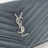 SAINT LAURENT CASSANDRE CHAIN WALLET/ CROSSBODY IN BLK GRAIN DE POUDRE LEA & SHW