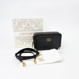 CHRISTIAN DIOR CARO DOUBLE POUCH CAMERA CROSSBODY IN BLK GRAINED CLFSKN & GHW - BLuxe Boutique