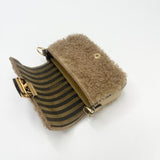 FENDI NANO BAGUETTE BAG CHARM / CROSSBODY BRN SHEARLING & GHW