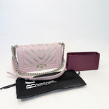 CHANEL BOY IN LIGHT PINK & IRIDESCENT METALLIC CHEVRON CALFSKIN LEA & SHW - BLuxe Boutique