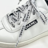 CHANEL WHITE LEATHER LOGO LACE SNEAKERS sz 34