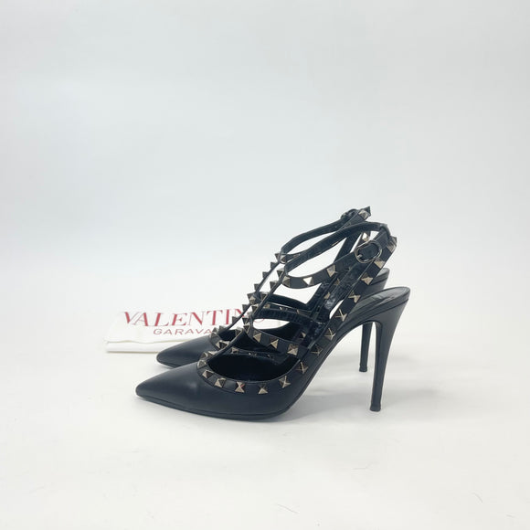 VALENTINO ROCKSTUD NOIR/BLK MATTE LEA PUMPS SZ 38.5