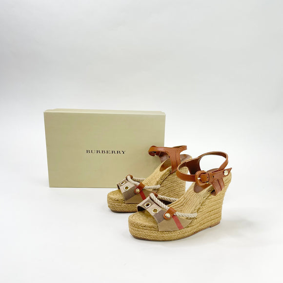 BURBERRY NOVA CHECK ESPADRILLE WEDGES sz 36.